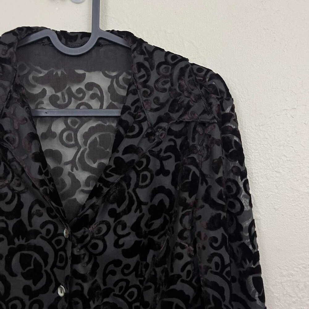 y2k dark brown boho whimsygoth grunge sheer button up top - Picture 4 of 8